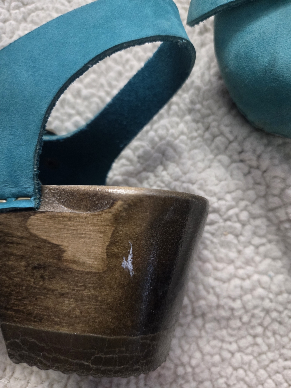 Teal Suede Mary Jane Clogs with Bow - Picture 9 of 13